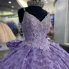 Sparkly Lavendel V-ausschnitt Prinzessin Quinceanera Kleider Spaghetti Strap Applique Perlen Kristall Vestidos De 15 Jahre Prom Party