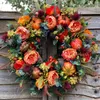 Decoratieve bloemen herfstkrans 40/50 cm kunstmatige herfstoogst poeit pompoen realistisch Halloween Thanksgiving Home Decor voor