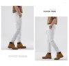 Jeans pour hommes élégant mâle blanc Trendyol Streetwear moto Patchwork empilé Denim pantalon adolescent pantalon