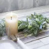 Decorative Flowers 2Piece Lambs Ear Garland Greenery And Eucalyptus Vine / 38 Inches Long Light Colored Flocked Leaves