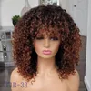250 Density Remy Brazilian Short Curly Wig With Bangs Human Hair Afro Kinky Curly Wig Highlight Glueless Full Synthetic None Lace Front Wig