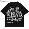 Camisetas masculinas harajuku desenho animado gato gato gato japonês kanji tirina gráfica streetwear Men camise