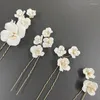 Hair Clips 4PCS White Plant Flower Pins Wedding Jewelry Accessories Bridal Women Tiara Head Decoration Ornament