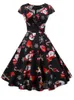 Basic Casual Jurken Kerst Feestjurk Dames Korte Mouw V-hals Elegante Vintage Print Kerst Jaar Gala Zonnejurk 3XL Gewaad 231110