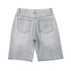 Heren shorts sleuf gleed denim shorts heren zomer dunne mode wassen rechte tas street raw rand short jeans 230412