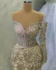 2023 April Aso Ebi Mermaid Gold Prom Dress Beaded Crystals Luxurious Evening Formal Party Second Reception Birthday Engagement Gowns Dresses Robe De Soiree ZJ5150