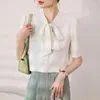 Bluzki damskie romantyczne muszki krawat szyfonowa koszula kobiety biały elegancki elegancki koreański koreańskie luźne koszule biuro topy blusas