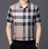 BGN306 Men's Dress Shirts short sleeve man designer shirt summer plaid luxury silk shirt