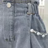 Shorts ienens girl jeans Kids jeans calças curtas Big Pocket Pearl Baby Bottoms Casual Fit 413 anos Crianças roupas de verão 230412