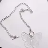 Pendentif Colliers INS Wind Fairy Girl Transparent Big Butterfly Collier en acier inoxydable avec un bouton simple titane chaîne courte marée