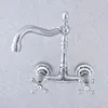 Bathroom Sink Faucets Polished Chrome Brass Kitchen Basin Faucet Mixer Tap Double Cross Handle Wall Mounted Lsf788