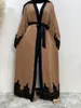 Ethnic Clothing Middle East Fashion Ramadan Patchwork Lace Long Cardigan Muslim For Women Dubai Abaya Maxi Robe Kimono Turkish Islamic Clothing 230411