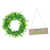 装飾的な花40cm幸せな春の看板緑の花輪夏の正面玄関ハンガー素朴な花輪