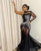 Sexy Aso Ebi Mermaid Black Prom Dresses Plus Size Lace Beaded Crystals Evening Formal Party Second Reception Gowns Dress