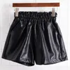 Damen-Shorts, elastisch, hohe Taille, lose Leder-Shorts, Damen-Shorts im britischen Stil, weites Bein, schwarz, modisch, Herbst und Winter, Damen 230412