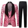 Mäns kostymer blazers herr mode stor sjal lapel 3 stycken set rosa röda blå vit svart bröllop brudgom kostymer kvalitet jacquard bankett tuxedo 231110