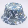 Wide Brim Hats 2023 Fashion Summer Reversible Black Blue Coconut Tree Printed Fisherman Caps Panama Bucket Gorro Pescador Men Women