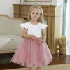 Abiti da ragazza Summer Baby Girls Dress 1 2 3 4 5 anni Compleanno Ruffles Sleeve Solid Pearl Princess Infant Tutu Gonne