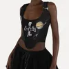 Damen Tanks Bedrucktes Patchwork Mesh Fishbone Korsett 2023 Sommer Retro Graffiti Samt Gestrickte Damen Tops Mode Vielseitiges Unterhemd