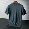 Mäns T-skjortor Spring and Summer Men's Pullover Pure Wool tröja Kort ärm Fashionabla rund hals stickad tunn t-shirt topp