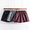 Damen-Shorts, elastisch, hohe Taille, lose Leder-Shorts, Damen-Shorts im britischen Stil, weites Bein, schwarz, modisch, Herbst und Winter, Damen 230412