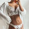 Andere slipjes Franse lingerie sexy dames ondergoed set push -up bra kanten transparante panty sets bruiloft witte dunne 230411