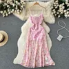 Casual Dresses Summer Floral Fairy Party Sweet Y2K Vintage Beach Fashion Korean Girl Festa Trumpet Mermaid Halter Print Lace Ins