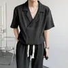 Men's Tracksuits Summer Pleated Sets Men Fashion Casual Short Sleeved T shirtTrousers Two-piece Mens Korean Loose Ice Silk Sets Men 3-color 230412