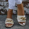 Pantofole Fashion Sexy Chain Lock Tinta unita Plus Size Summer Style Roman Flat Outdoor Donna Sandali da donna 230412