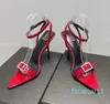 Designer Damen Sandalen Party Mode Leder Tanzschuh neue sexy Heels Super Lady Red Hochzeit Metall Gürtelschnalle Hoch