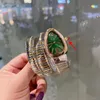 Snake Snake Shadow Diamond Swiss Quartz Watch com acabamento de espelho de safira e cinta para o corpo de aço
