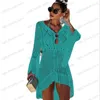 Casual Dresses New Beach Cover Up Crochet For Women Knitted Tassel Tie Beachwear Summer Fashion Swimsuit Cover Up Sexy See-through Beach Dress T230412