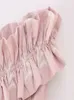 Женские брюки-двойки, лето 2023, жилет с вышивкой, короткий топ на одно плечо, розовый с высокой талией