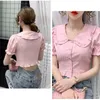 Blusas femininas moda de verão sexy colheita tops women 2023 coreano casual short branco rosa camisetas de manga vintage de manga roxa