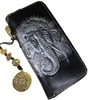 Wallets 2023 Luxury Women Wallet Vintage Handmade Genuine Leather Carved Men Long Cowhide Card Holder Phone Purses
