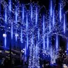 30cm led chuva de meteoros luz corda solar iluminação ao ar livre árvore colorida chuva de meteoros luz corda decorações do feriado de natal