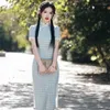Vêtements ethniques Style Oriental Qipao Femmes Printemps À Manches Courtes En Dentelle Robe À Carreaux Frais Littéraire Fille Costume Traditionnel Chinois Cheongsam