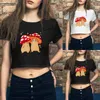 女性用Tシャツ女性かわいいキノコパターンクロップトップ半袖シャツファッショナブルな快適な高品質のシンプルなTシャツ速い