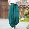 Calça ativa linho de algodão feminino harem yoga perna larga viagens de perna correr Jogger Fitness Workout casual tai chi marcial artes meditação calça