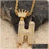 Hanger kettingen az aangepaste naam letters heup hiphop sieraden ijsje uit Gold Sier Crown eerste letter ketting drop dhgarden otgdn