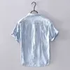 Camisas casuales para hombres Camisa de lino de alta calidad con solapa en el pecho de manga corta para hombres Camisa de estilo de negocios minimalista informal ajustada japonesa ajustada top 230412