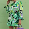 Kvinnors tvåstycksbyxor 2023 Kvinnor Spring Fashion Floral Print Loose Bluses Vintage Långärmning Knapp Knapp upp kvinnliga skjortor Chic toppar och kjol