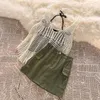 Abiti da lavoro Canottiera lavorata a maglia cava all'uncinetto femminile al di fuori della versione coreana delle bretelle retrò senza maniche larghe