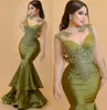 Nov Aso 2023 Ebi Arabic Green Mermaid The Bride Dresses Lace Beaded Evening Prom Formal Party Birthday Celebrity Mother Of Groom Gowns Dress Zjt003