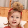Береты, 1 шт., 2023, бархатные шапки-тюрбаны для маленьких девочек, детские шапки Bebe, индийская шапка-бини с помпоном из натурального меха енота, детские шапки для мальчиков