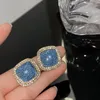 Stud Earrings Jea. Angel Trendy Korean Square Zircon Earstud For Women Blue Crystal Geometry Elegant Girl Fashion Jewelry Accessories