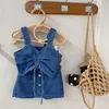 Kleidung Sets Mode Baby Mädchen Denim Kleidung Set Strap Weste Rock 2 STÜCKE Kind Jean Zeichnung String Crop Top Anzug Outfit 2 10Y 230412