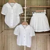 Rompers French Style 2023 Summer Toddler Girls Hollow Out Lace Embroidery Romper Petal Collar Baby Short Sleeve Bodysuit Sister Clothes