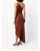Casual Dresses With Label ALC Summer/Autumn Women Dress Polyester Asymmetry One-Shoulder Brown Hole Ankle-Length Vintage High Waist