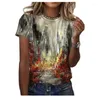 Women's T Shirts 2023 Summer Short Sleeve T-shirt 3D Floral Print Oil Painting Round Neck Casual Loose XL XXS-6XL